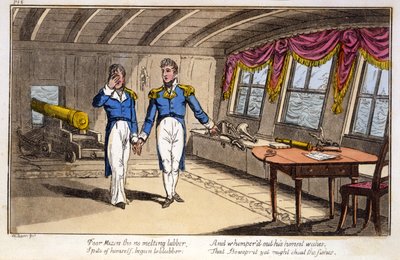 可怜的Mizen，“没有融化的笨蛋......来自邮政长官的冒险”，一名海军军官，酒吧。 1820年（手工彩色） 作者 查尔斯·威廉姆斯